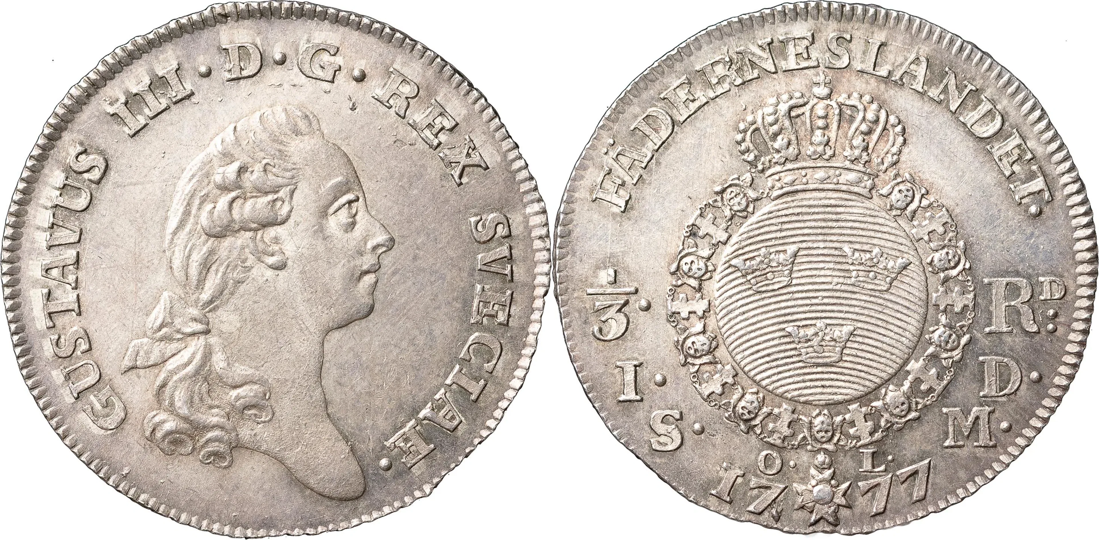 GUSTAV III (1771-1792). STOCKHOLM. 1/3 riksdaler 1777
