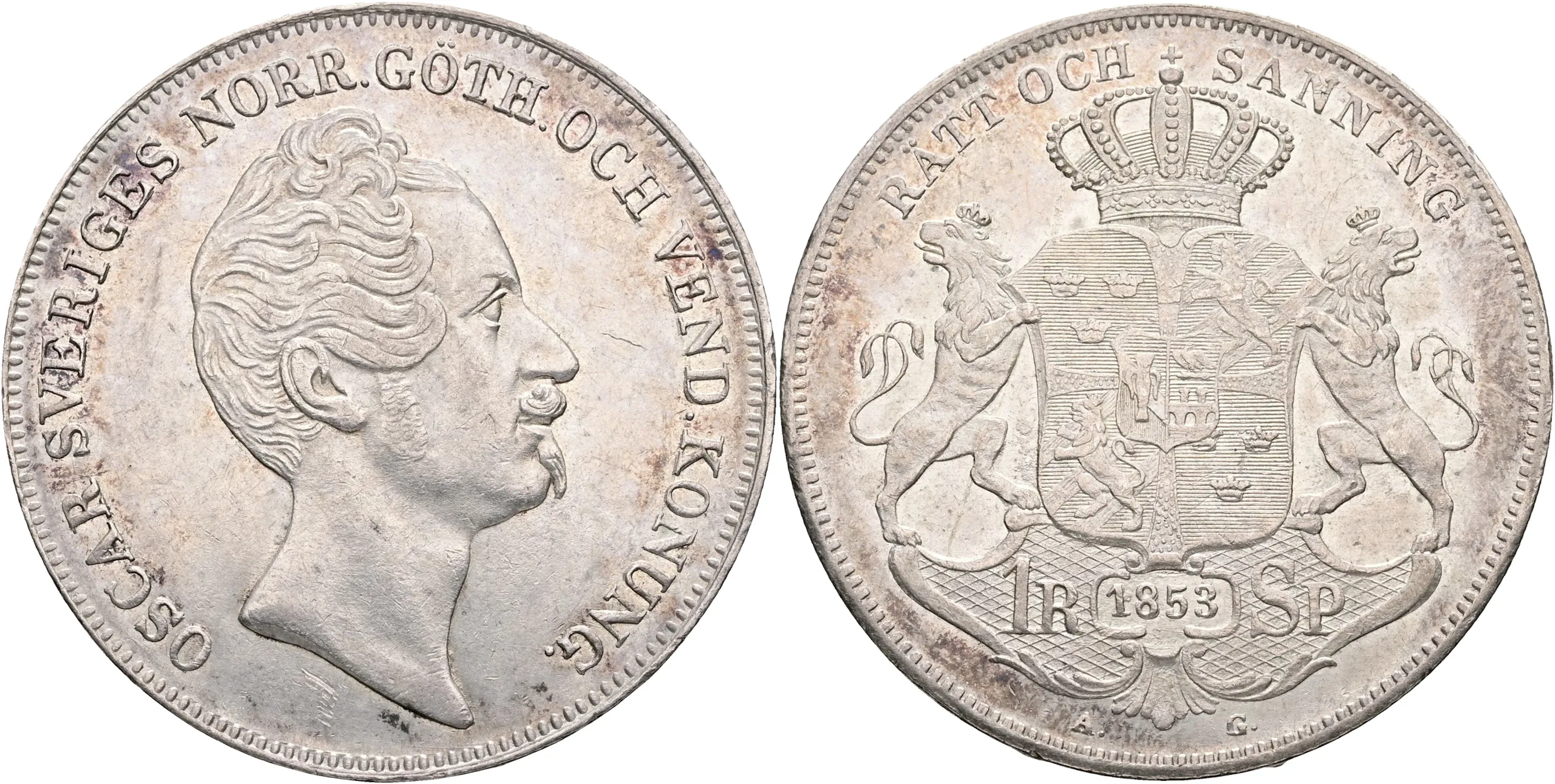 OSKAR I (1844-1859). Riksdaler specie 1853