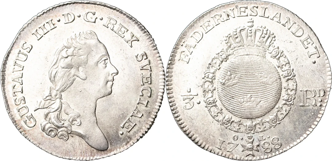 GUSTAV III (1771-1792). STOCKHOLM. 1/3 riksdaler 1788