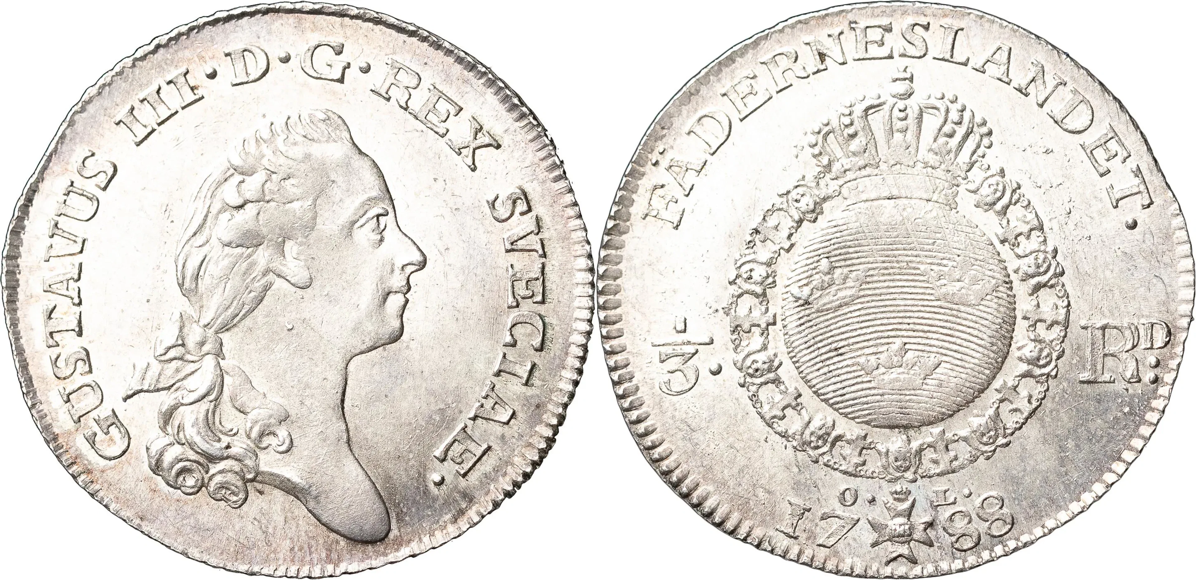 GUSTAV III (1771-1792). STOCKHOLM. 1/3 riksdaler 1788
