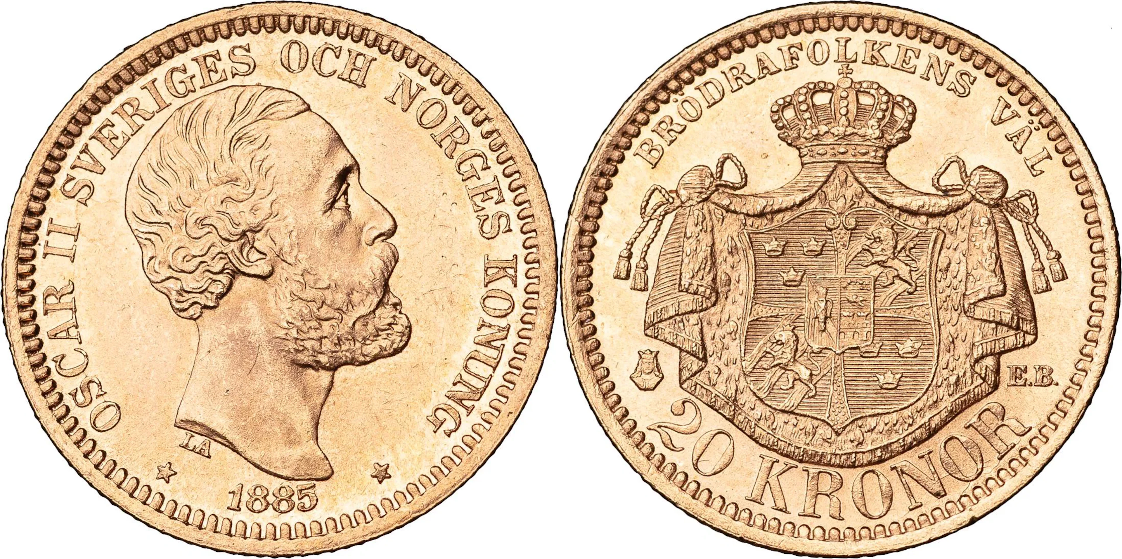 OSKAR II (1872-1907). 20 kronor 1885. SM 13