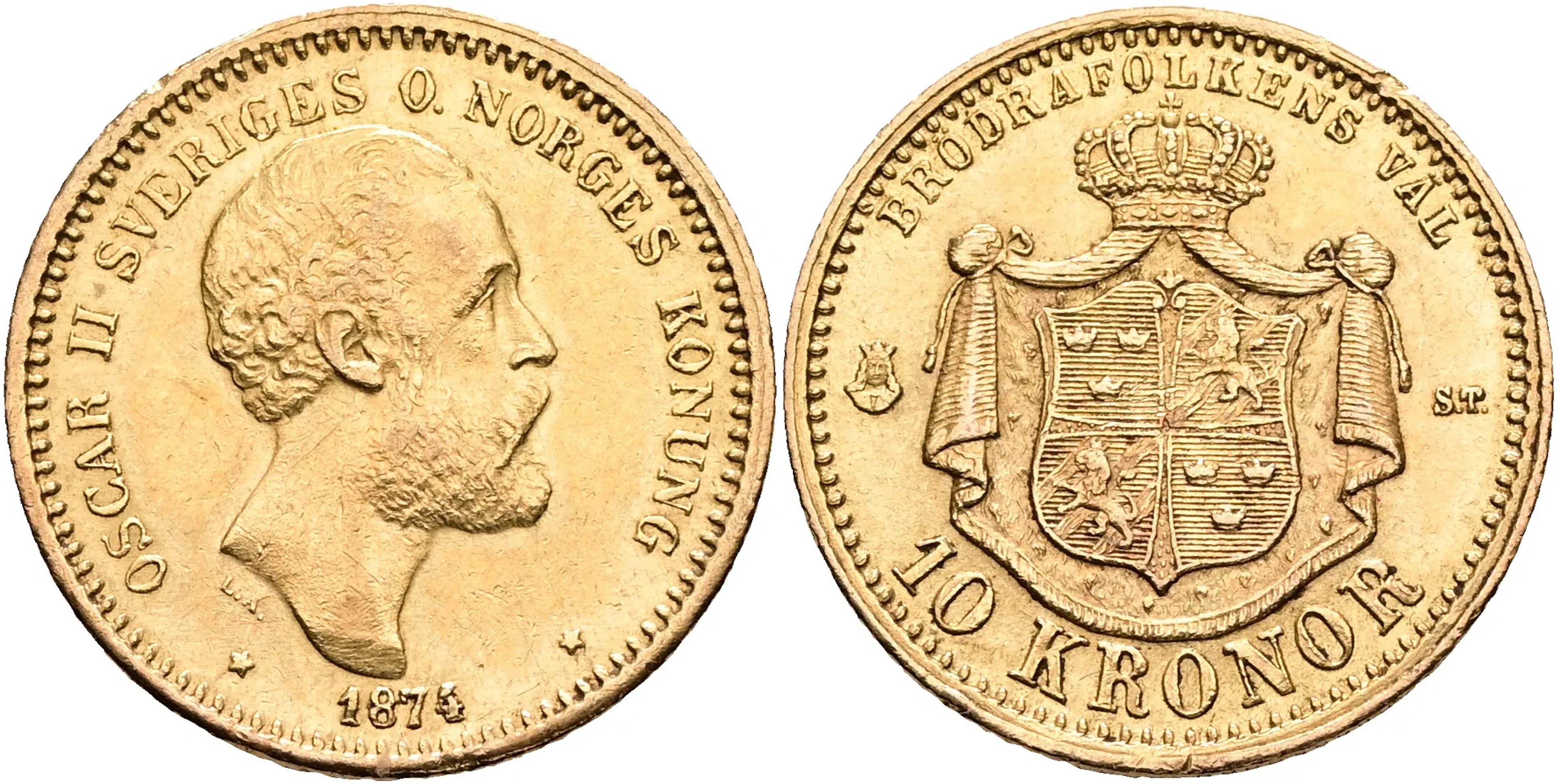 OSKAR II (1872-1907). 10 kronor 1874