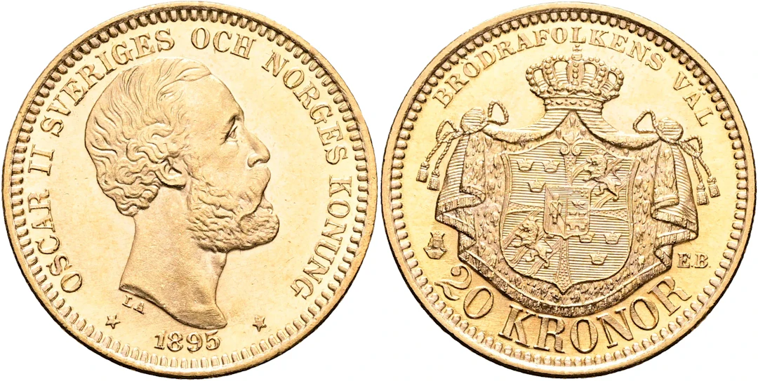 OSKAR II (1872-1907). 20 kronor 1895