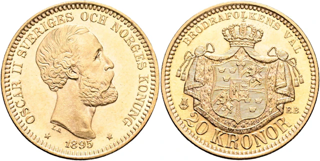 OSKAR II (1872-1907). 20 kronor 1895