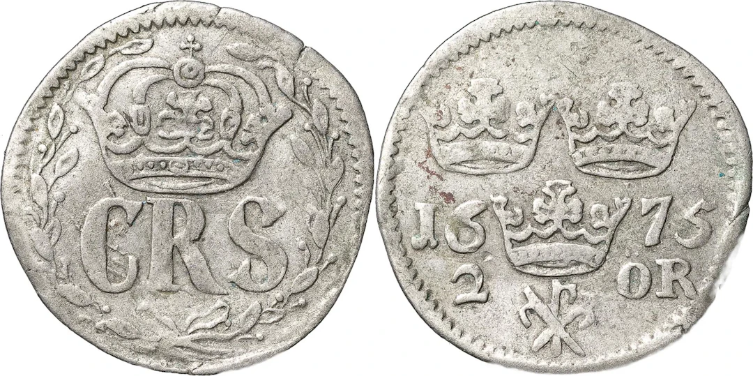 KARL XI (1660-1697). LANDSKRONA. 2 öre 1675