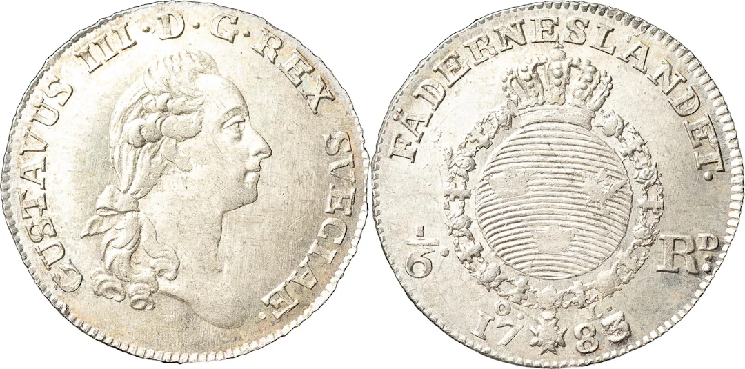 GUSTAV III (1771-1792). STOCKHOLM. 1/6 riksdaler 1783
