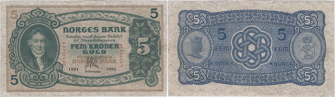NORGE / NORWAY. Oskar II (1872-1905). 5 kroner 1901