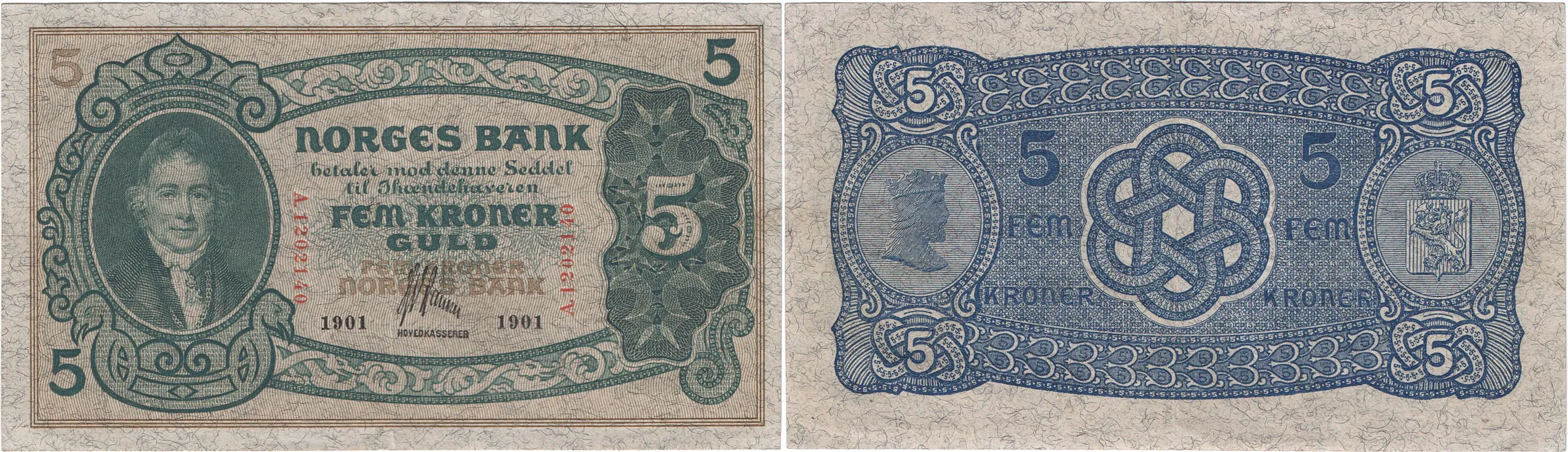 NORGE / NORWAY. Oskar II (1872-1905). 5 kroner 1901