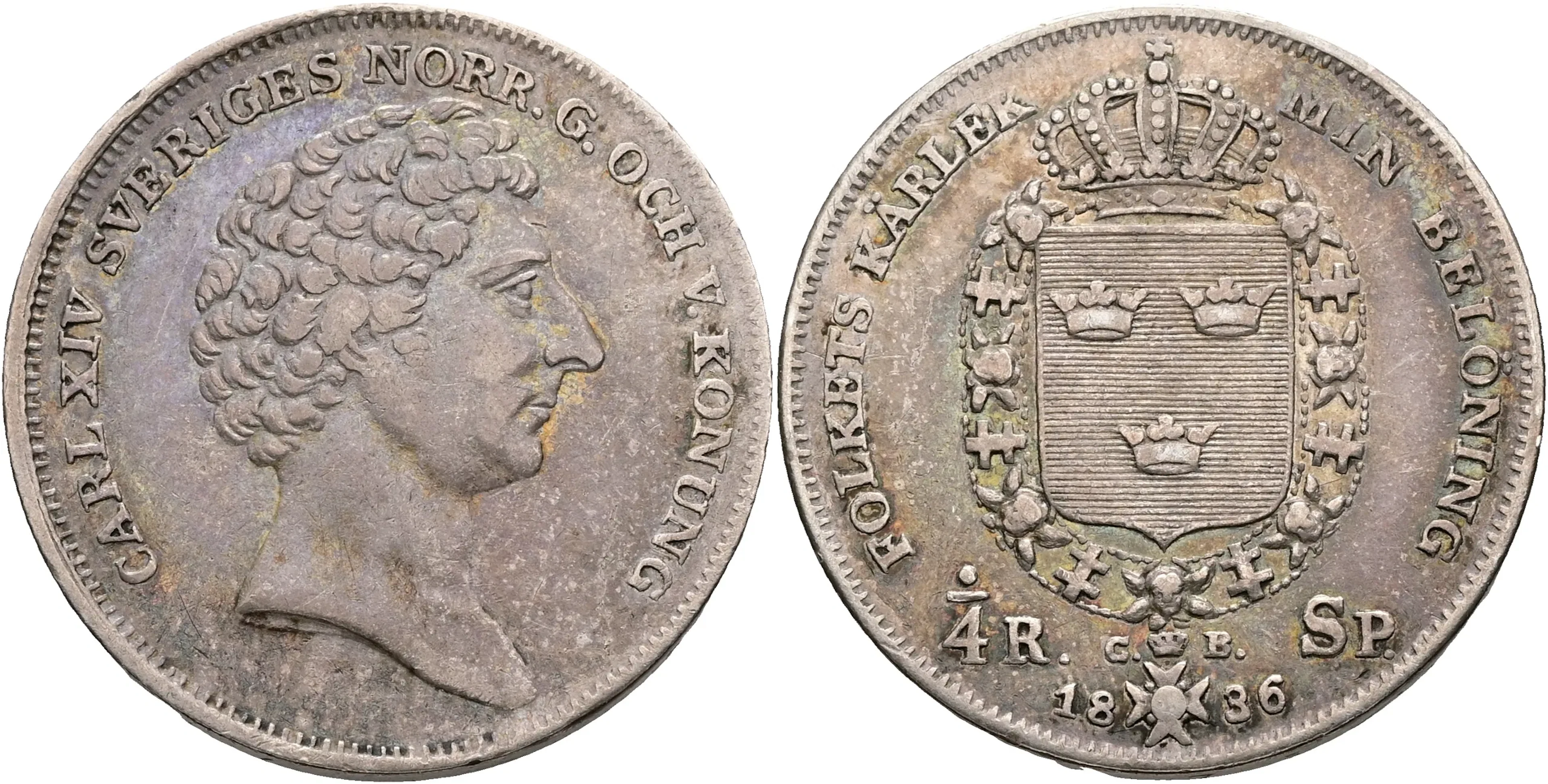KARL XIV JOHAN (1818-1844). 1/4 riksdaler specie 1836