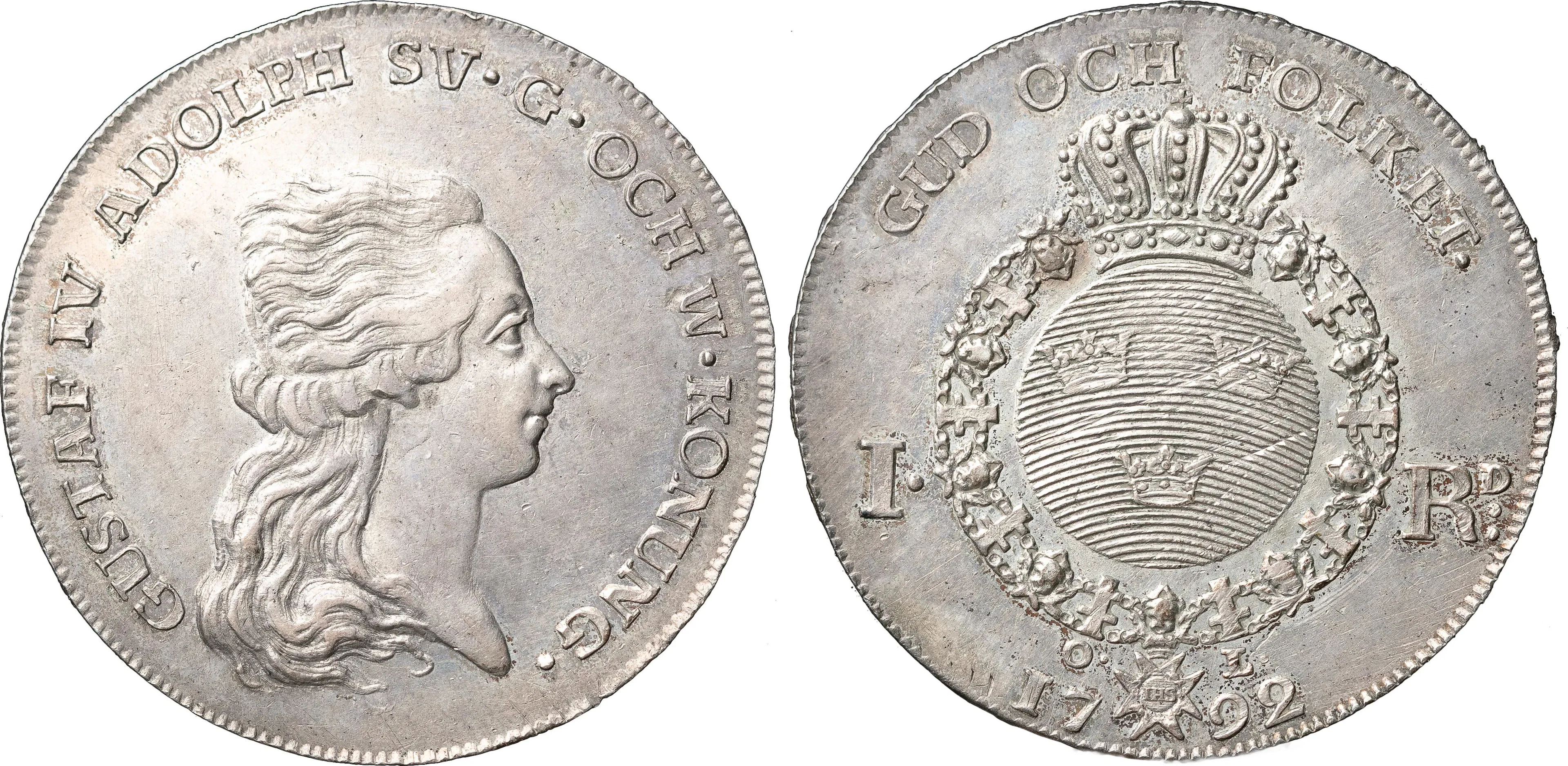 GUSTAV IV ADOLF (1792-1809). STOCKHOLM. Riksdaler 1792