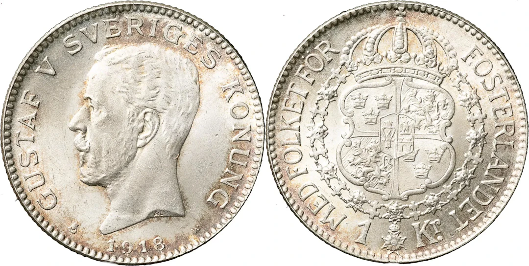 GUSTAV V (1907-1950). Krona 1918. SM 41