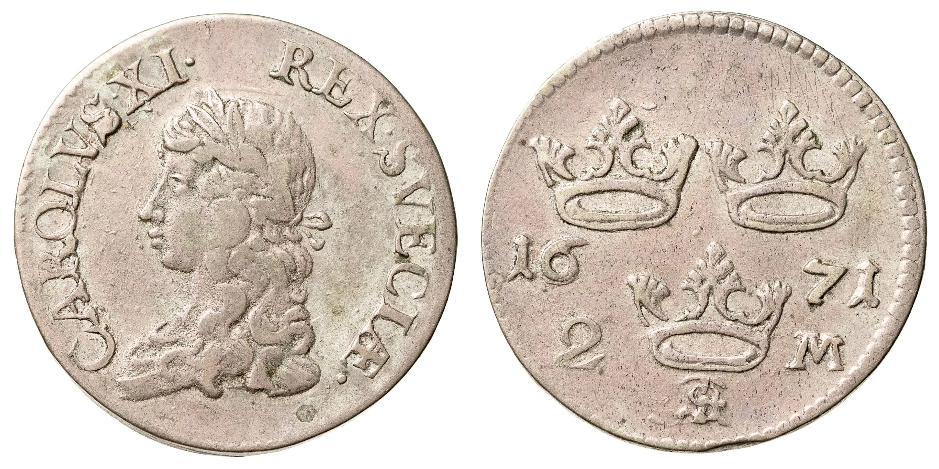 KARL XI (1660-1697). 2 mark 1671