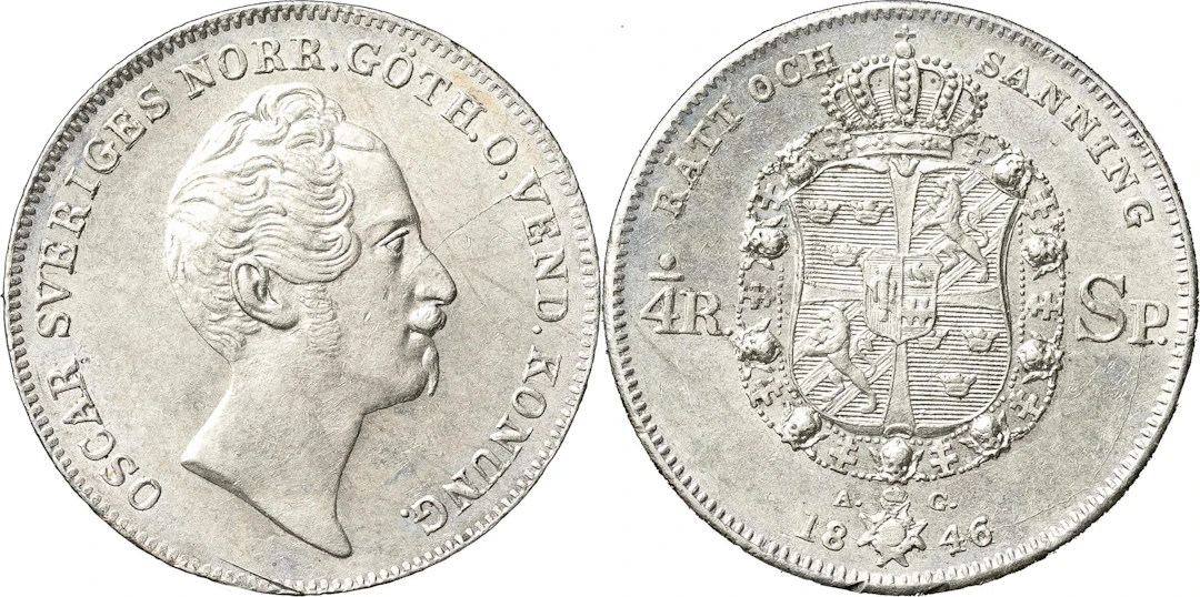 OSKAR I (1844-1859). 1/4 riksdaler specie 1846. SM 40