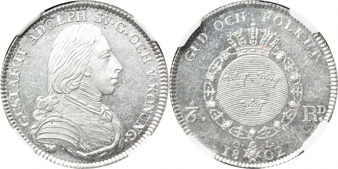 GUSTAV IV ADOLF (1792-1809). STOCKHOLM. 1/6 riksdaler 1802