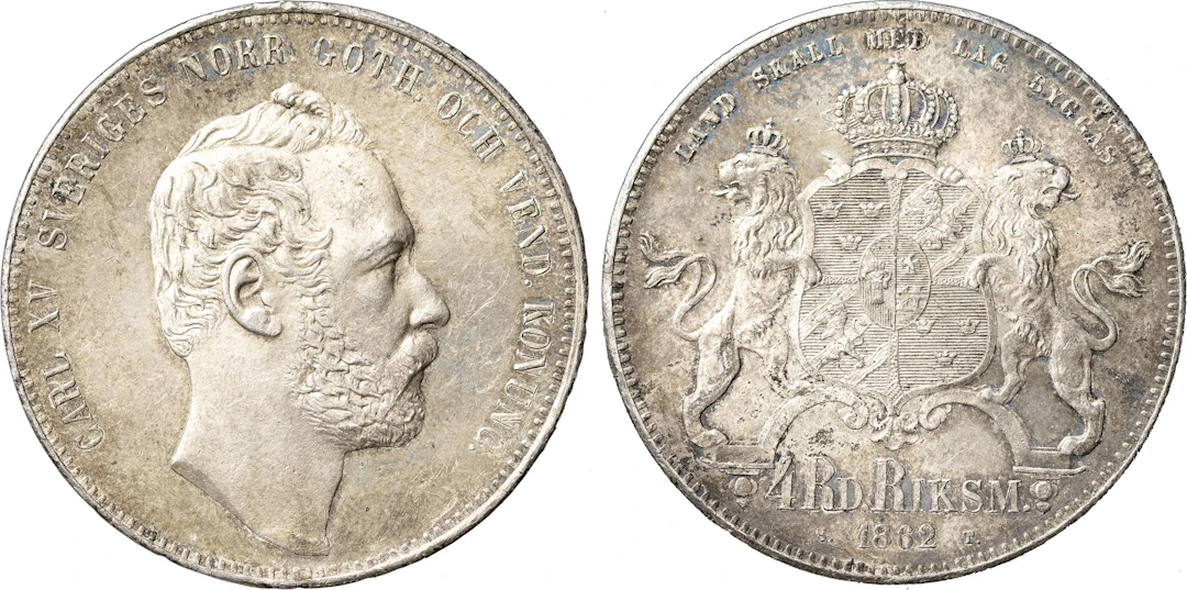 KARL XV (1859-1872). 4 riksdaler riksmynt 1862. Utan gravörsignatur