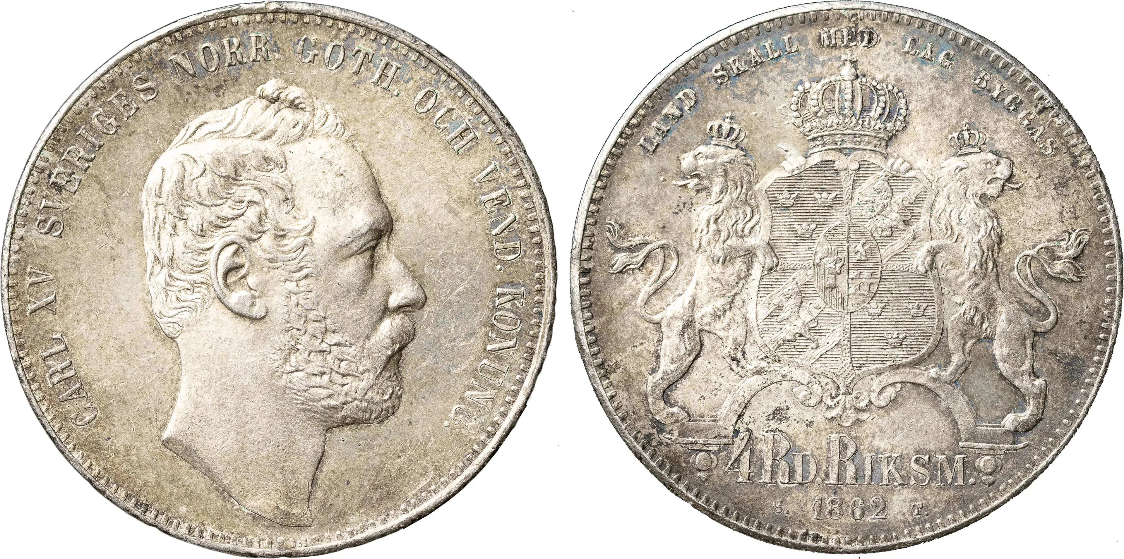 KARL XV (1859-1872). 4 riksdaler riksmynt 1862. Utan gravörsignatur
