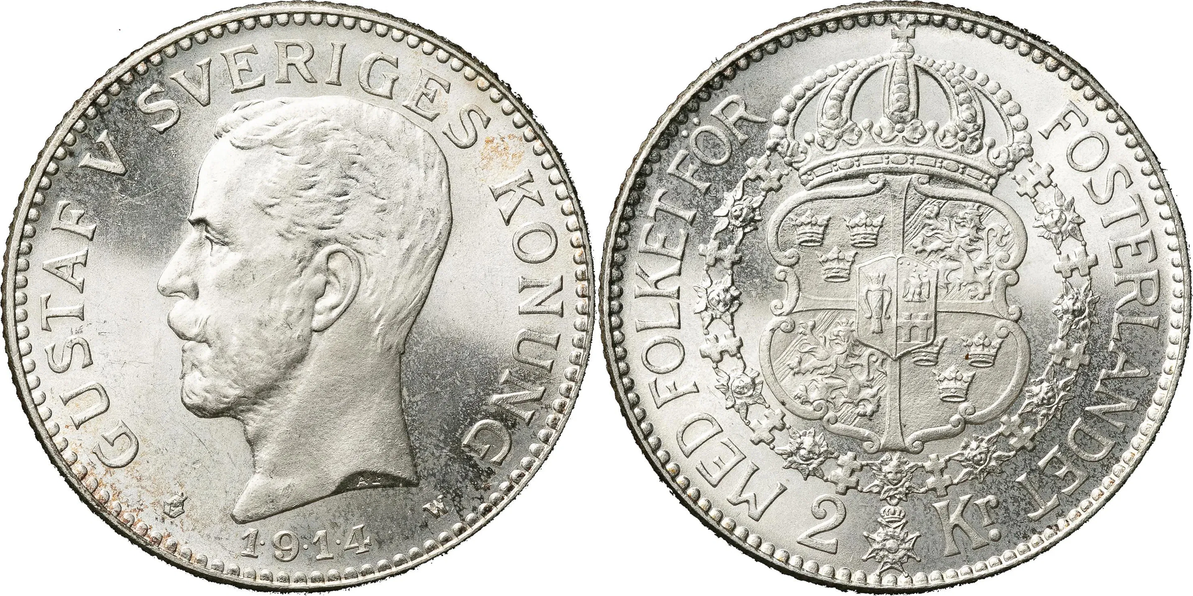 GUSTAV V (1907-1950). 2 kronor 1914. SM 7