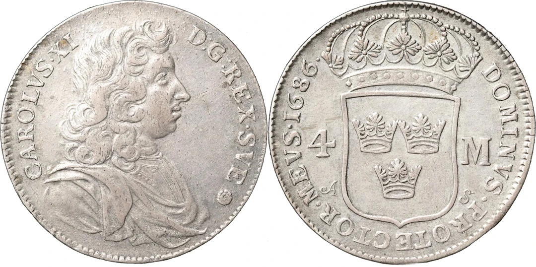 KARL XI (1660-1697). STOCKHOLM. 4 mark 1686