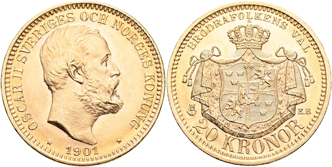 OSKAR II (1872-1907). 20 kronor 1901