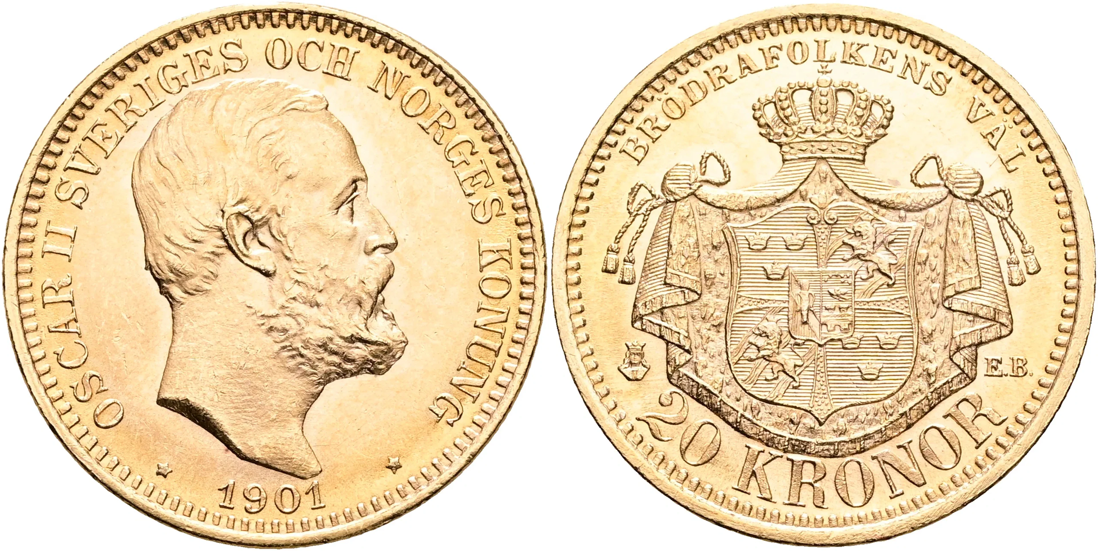 OSKAR II (1872-1907). 20 kronor 1901