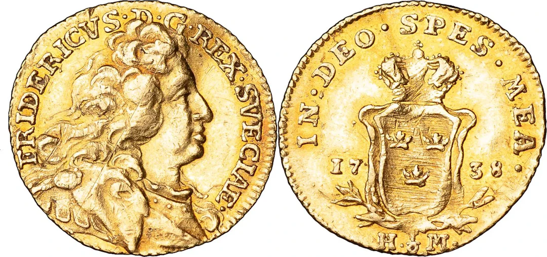 FREDRIK (1720-1751). STOCKHOLM. 1/2 dukat 1738
