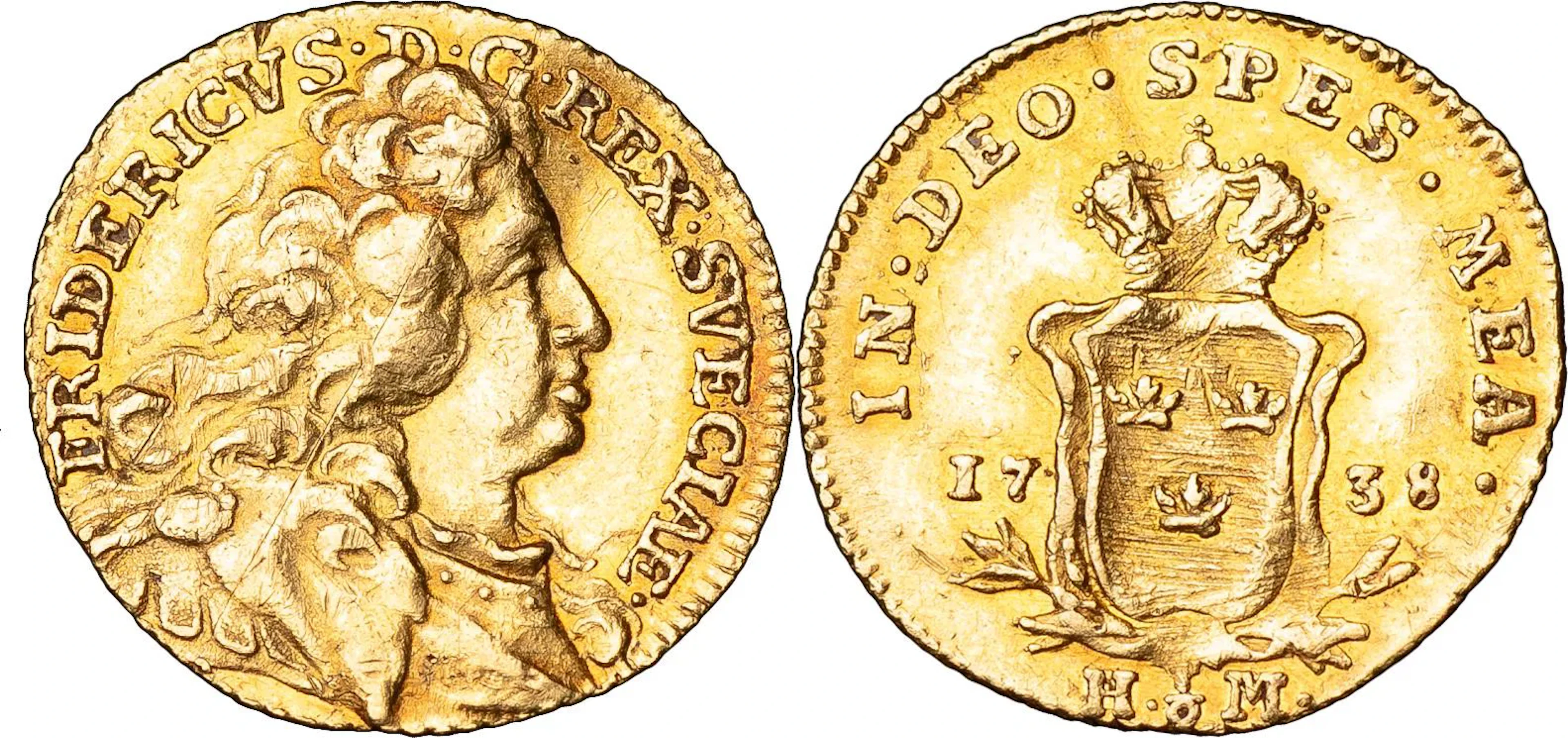 FREDRIK (1720-1751). STOCKHOLM. 1/2 dukat 1738