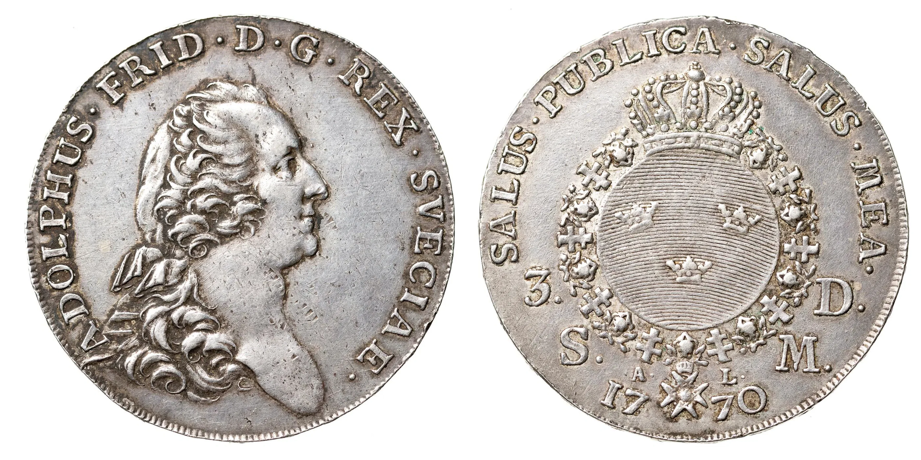 ADOLF FREDRIK (1751-1771). 3 daler SM 1770