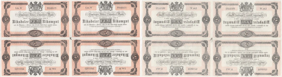 5 riksdaler riksmynt 1858. W 048425, 049425, 050425, 051425