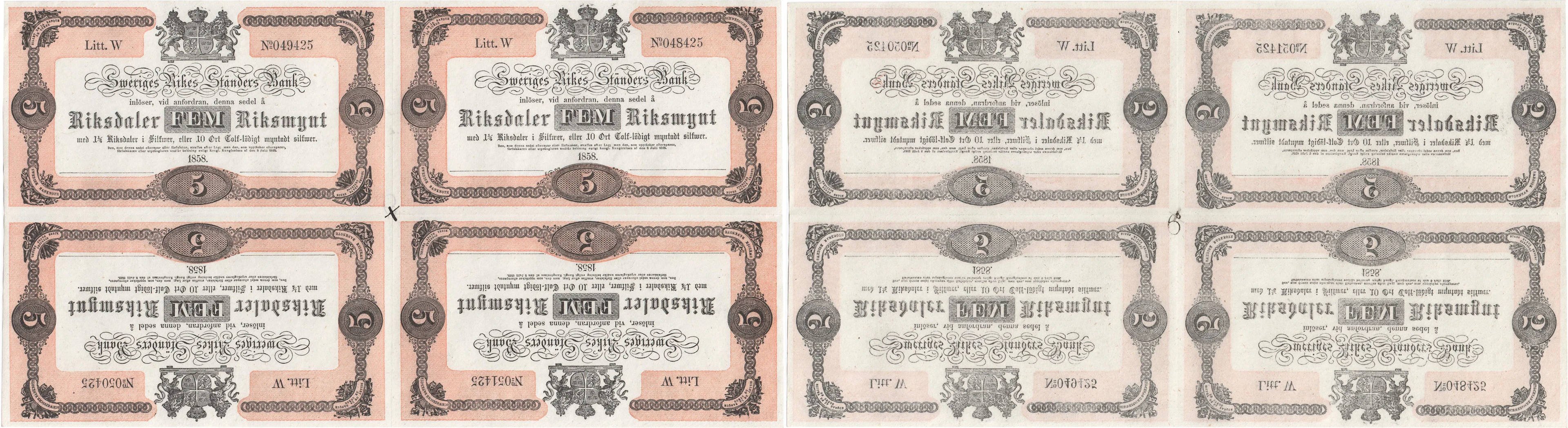 5 riksdaler riksmynt 1858. W 048425, 049425, 050425, 051425