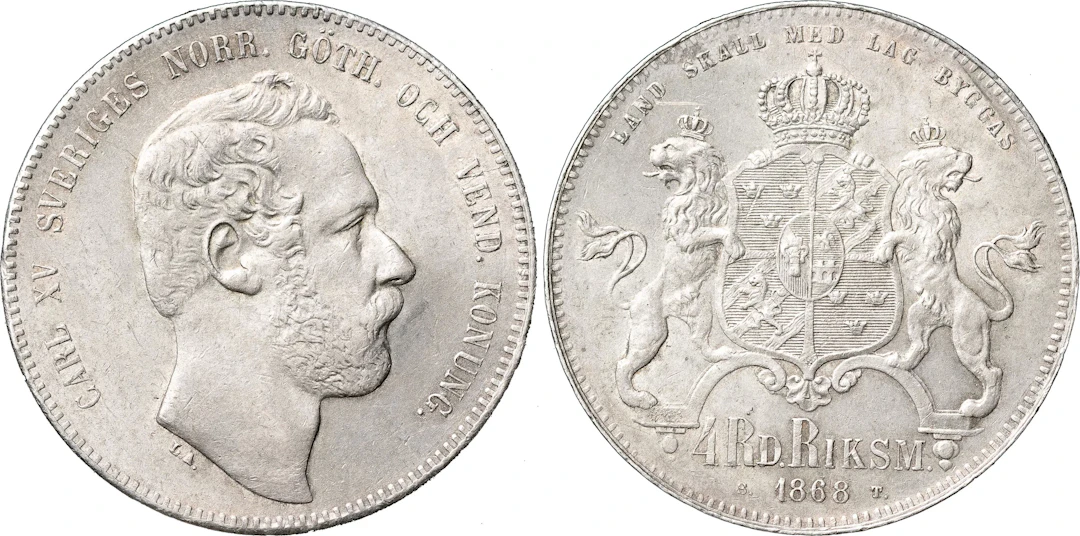 KARL XV (1859-1872). 4 riksdaler riksmynt 1868. SM 21