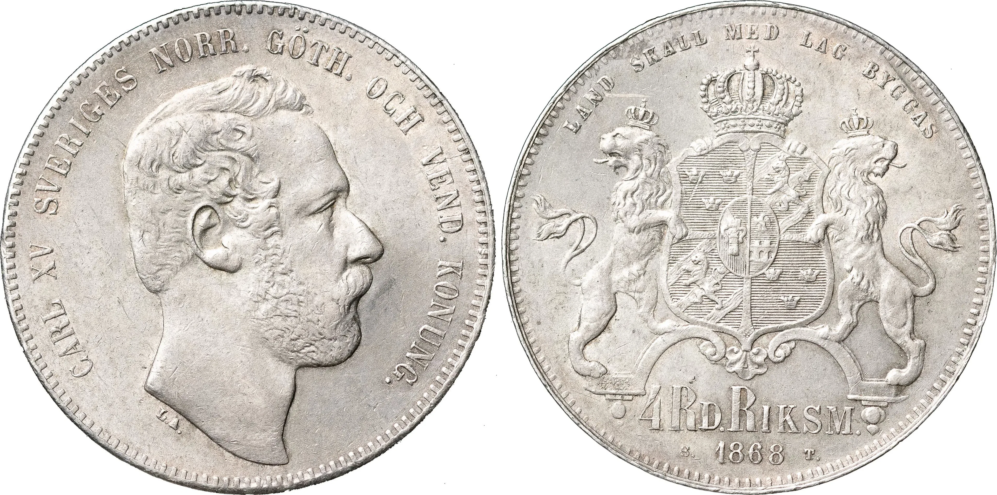 KARL XV (1859-1872). 4 riksdaler riksmynt 1868. SM 21