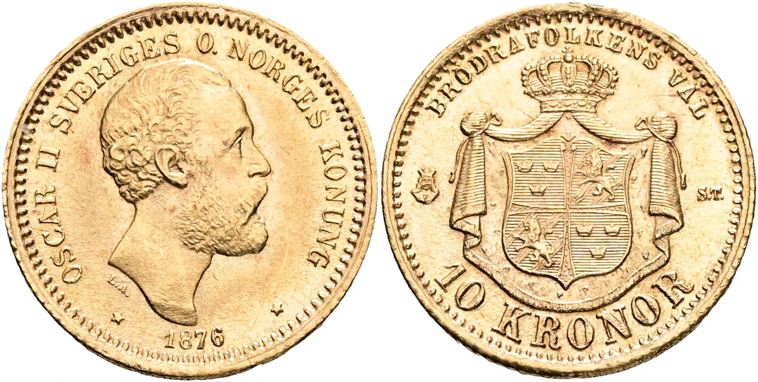 OSKAR II (1872-1907). 10 kronor 1876