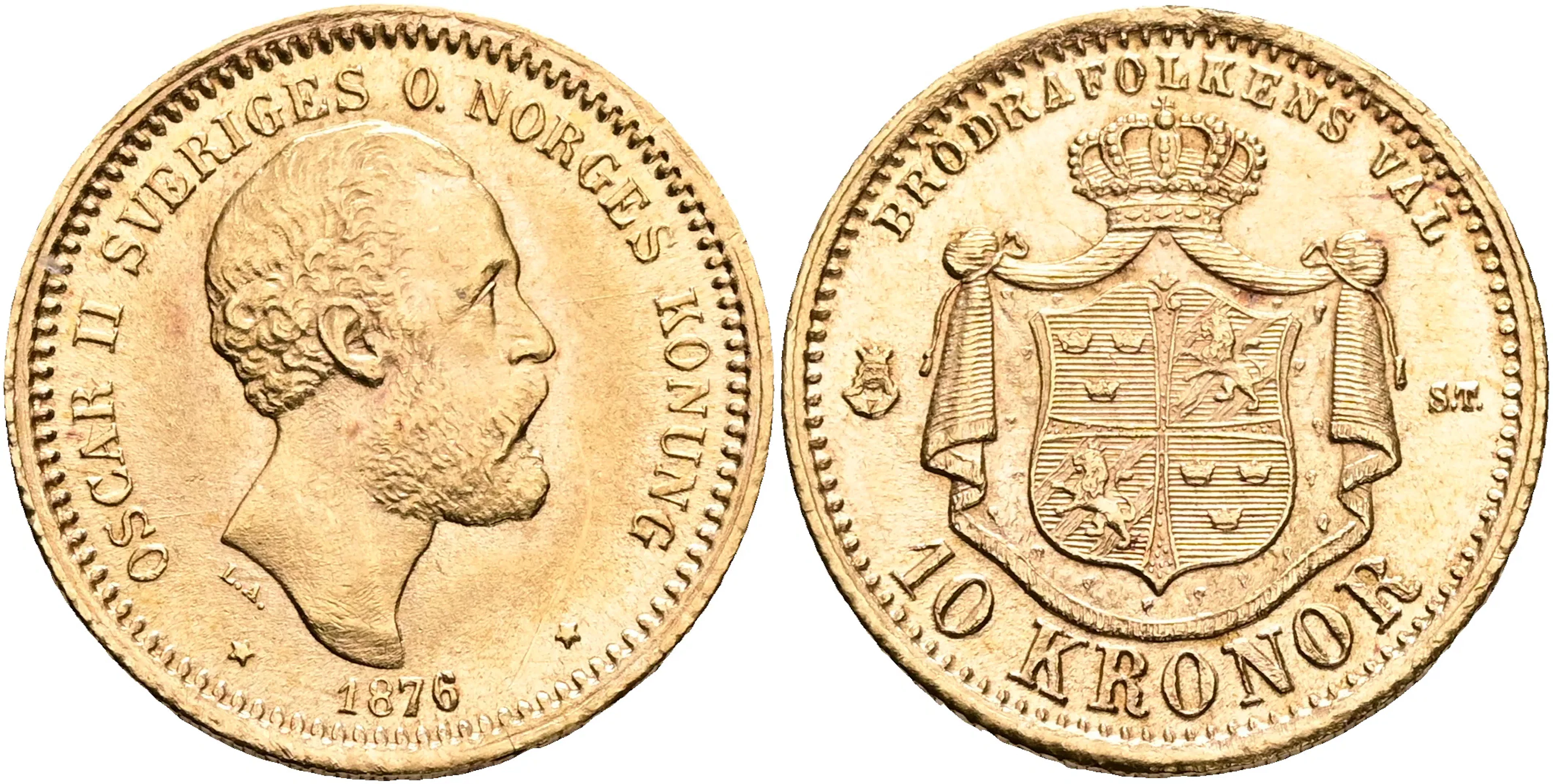 OSKAR II (1872-1907). 10 kronor 1876