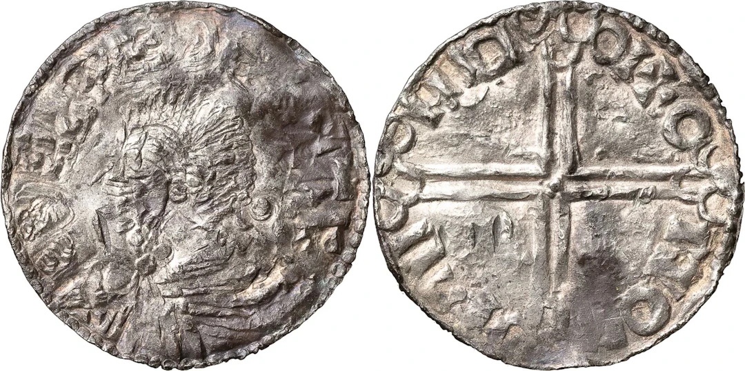 SKANDINAVISKA IMITATIONER. LUND? Penning. Imitation av Æthelred II, Long Cros
