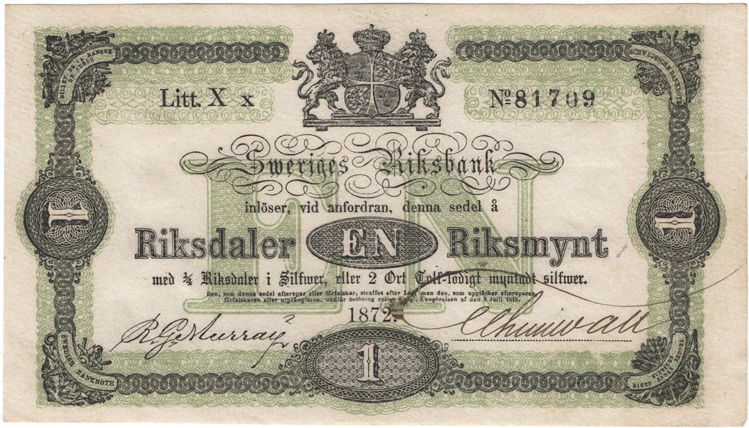 Riksdaler riksmynt 1872. Xx 81709
