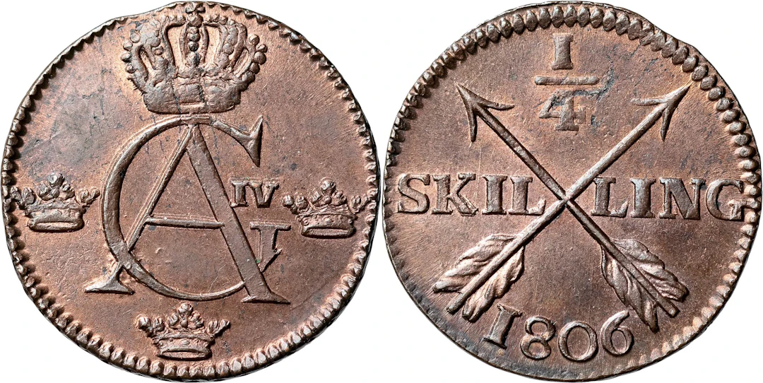 GUSTAV IV ADOLF (1792-1809). AVESTA. 1/4 skilling 1806