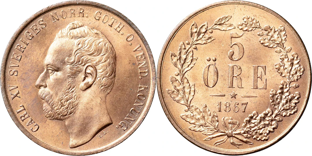 KARL XV (1859-1872). 5 öre 1867. SM 58
