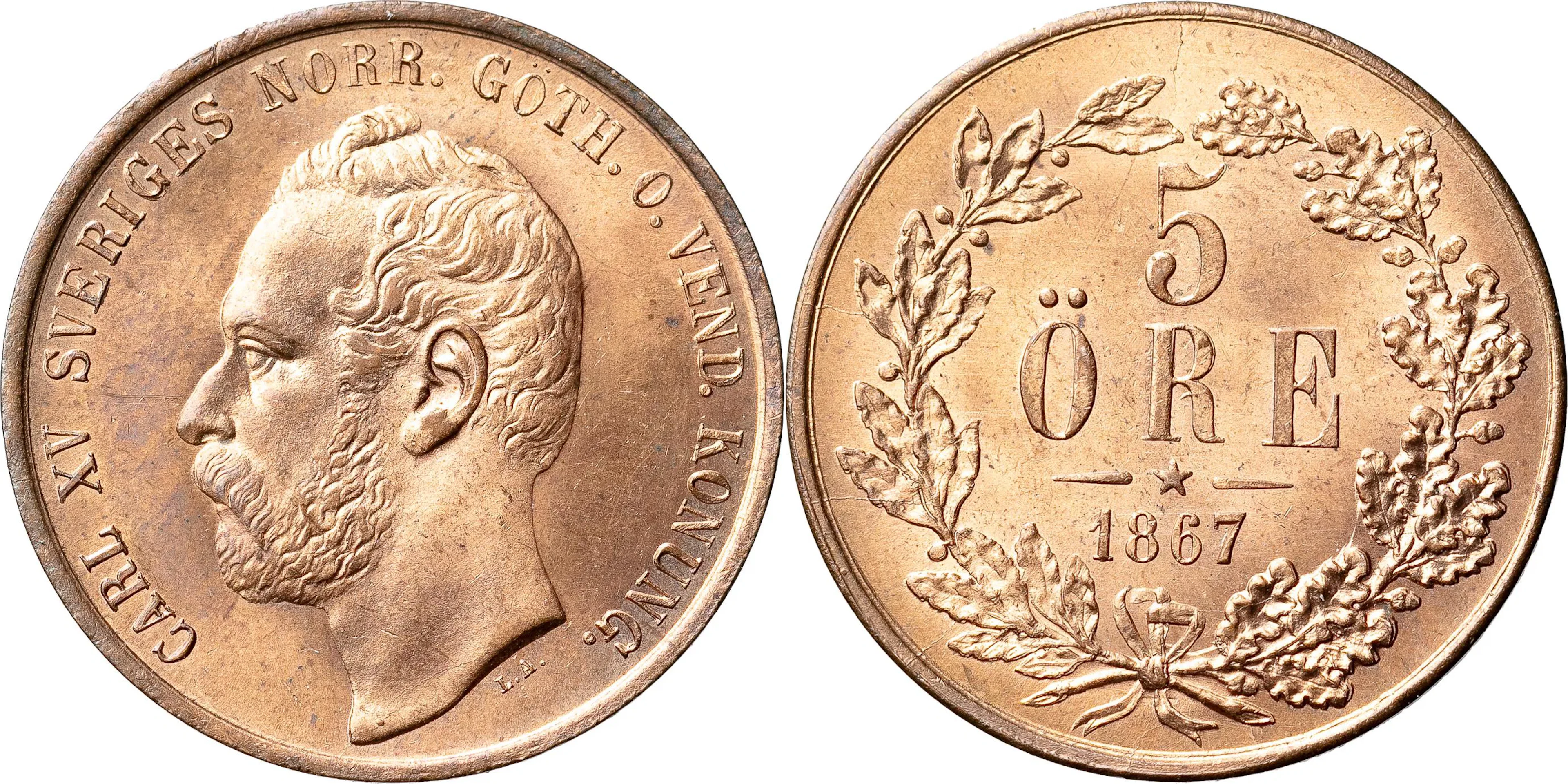 KARL XV (1859-1872). 5 öre 1867. SM 58
