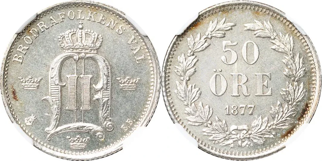 OSKAR II (1872-1907). 50 öre 1877. SM 82