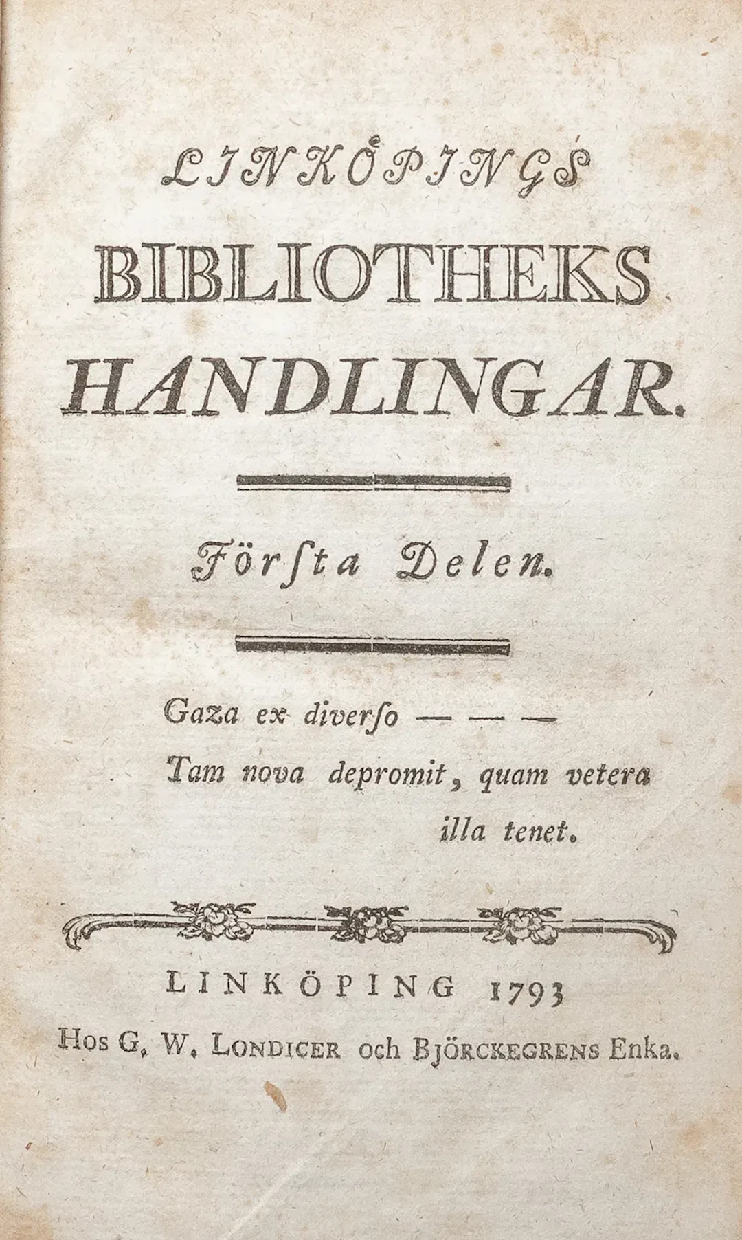 Linköpings bibliotheks handlingar. I-II