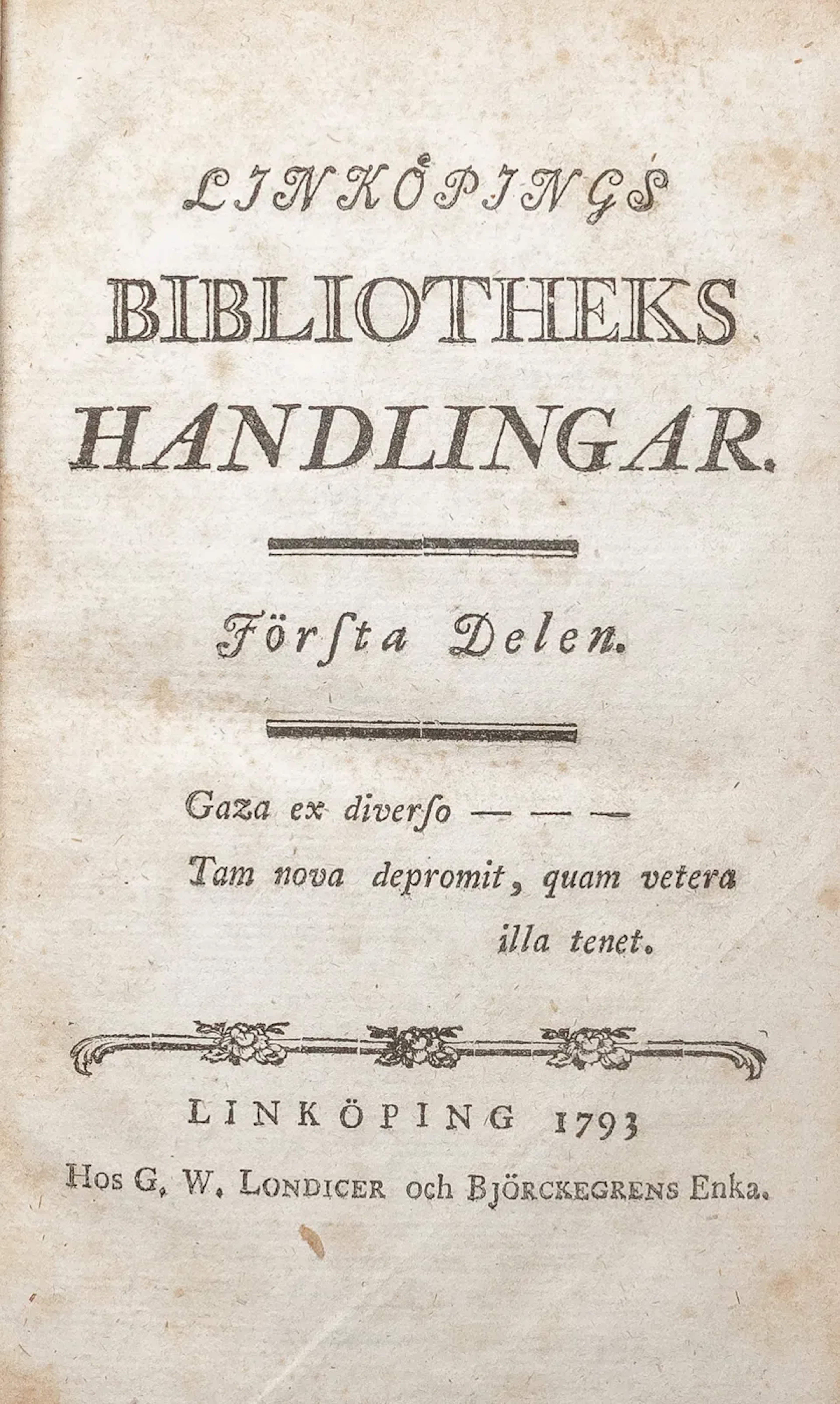 Linköpings bibliotheks handlingar. I-II