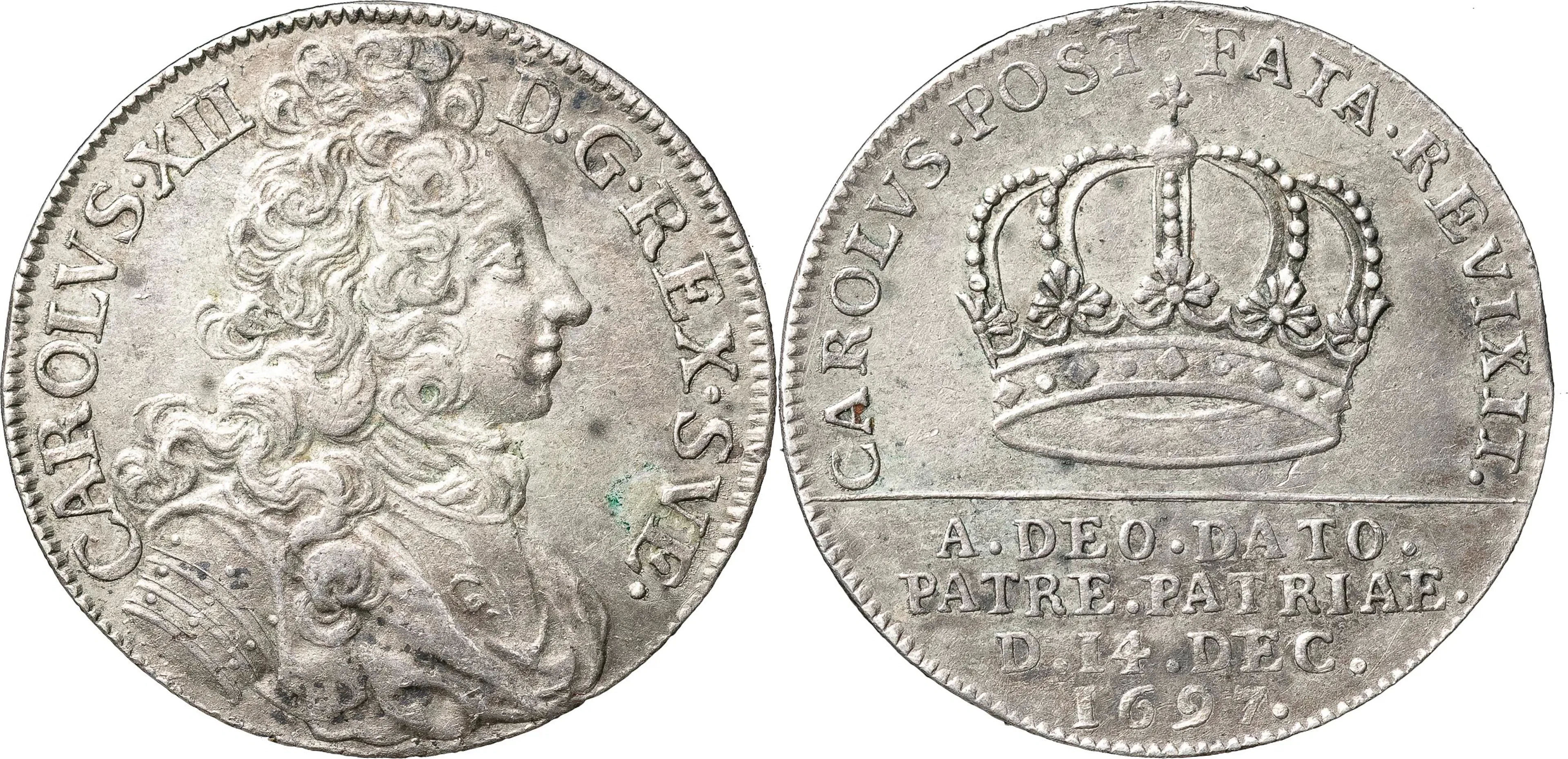 KARL XII (1697-1718). STOCKHOLM. 2 mark 1697