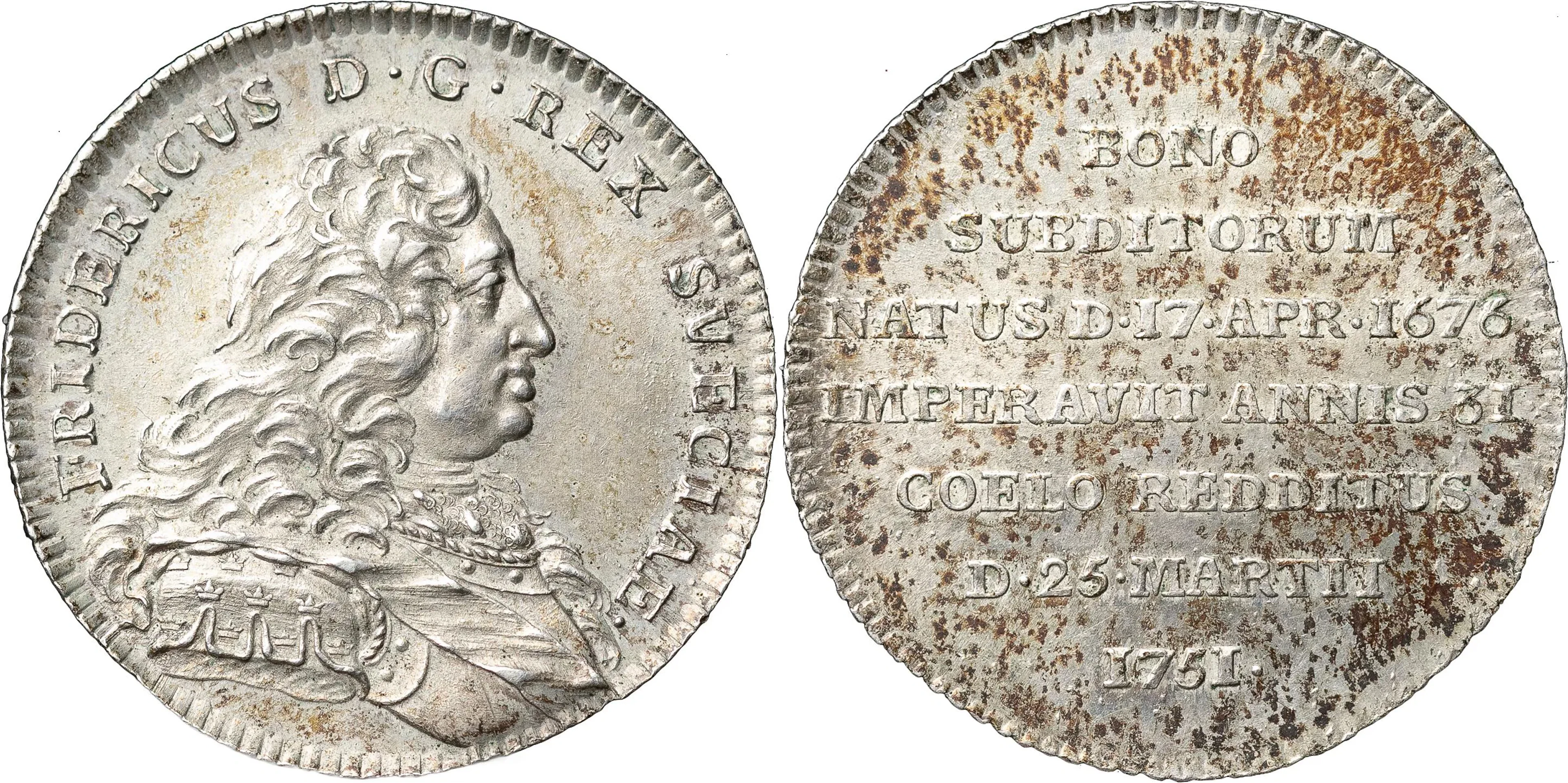 FREDRIK (1720-1751). STOCKHOLM. 2 mark 1751