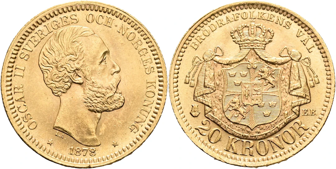 OSKAR II (1872-1907). 20 kronor 1878
