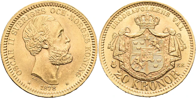 OSKAR II (1872-1907). 20 kronor 1878