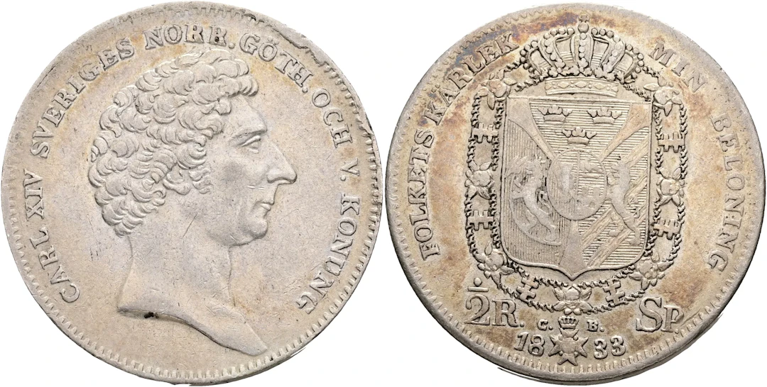 KARL XIV JOHAN (1818-1844). 1/2 riksdaler specie 1833