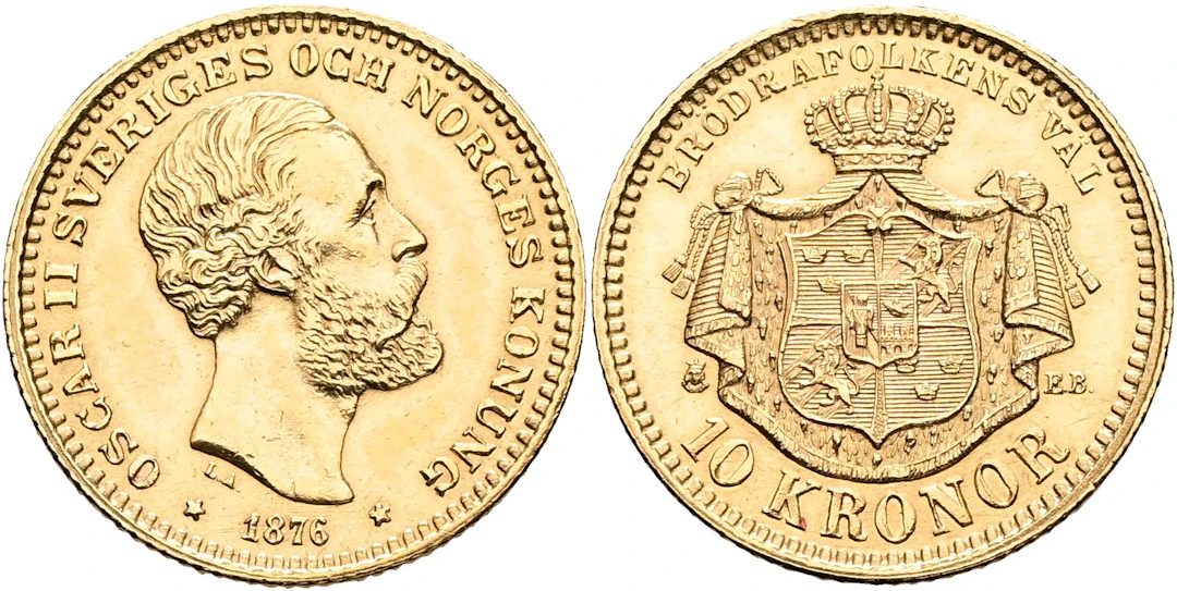 OSKAR II (1872-1907). 10 kronor 1876