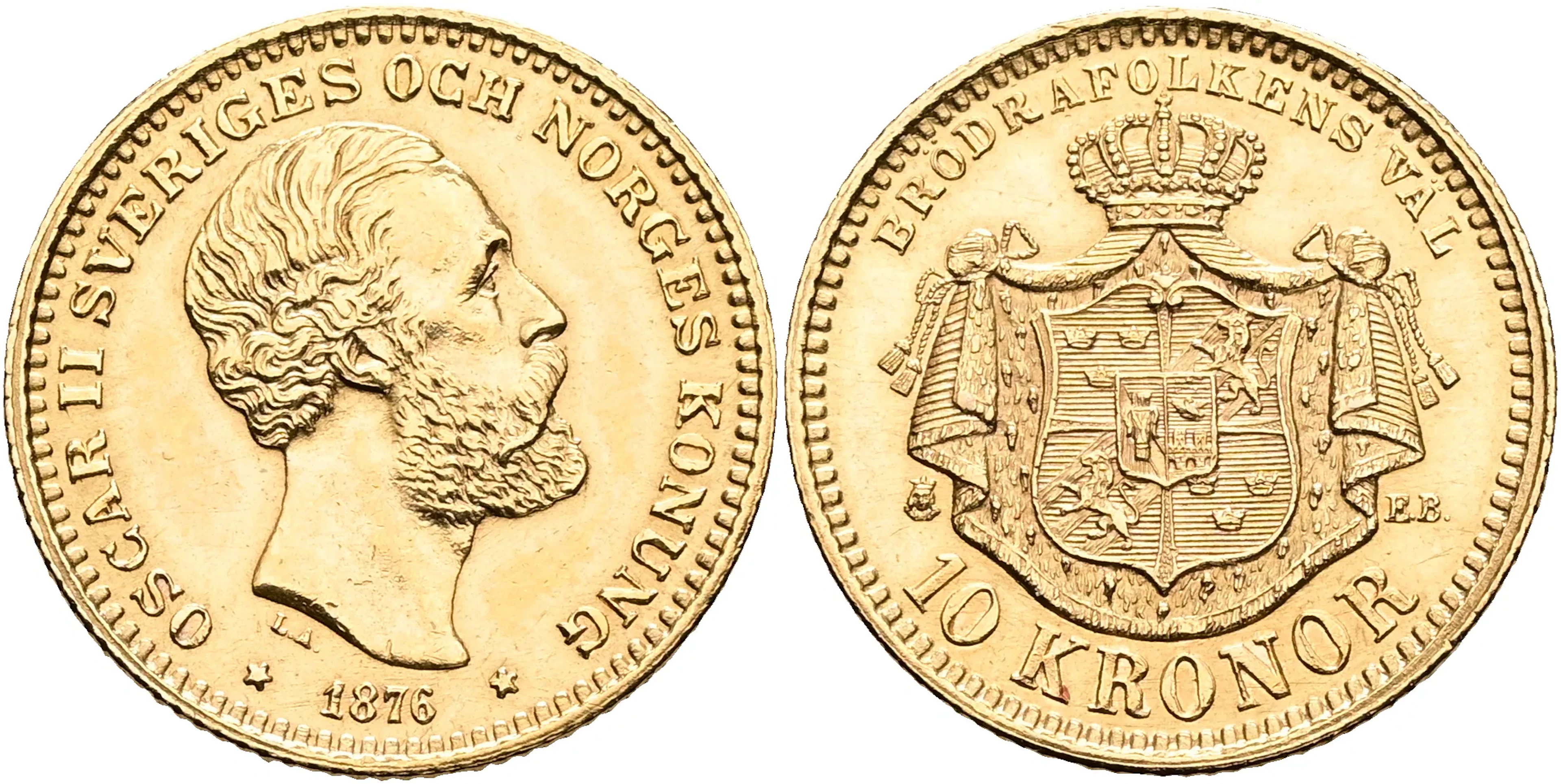 OSKAR II (1872-1907). 10 kronor 1876