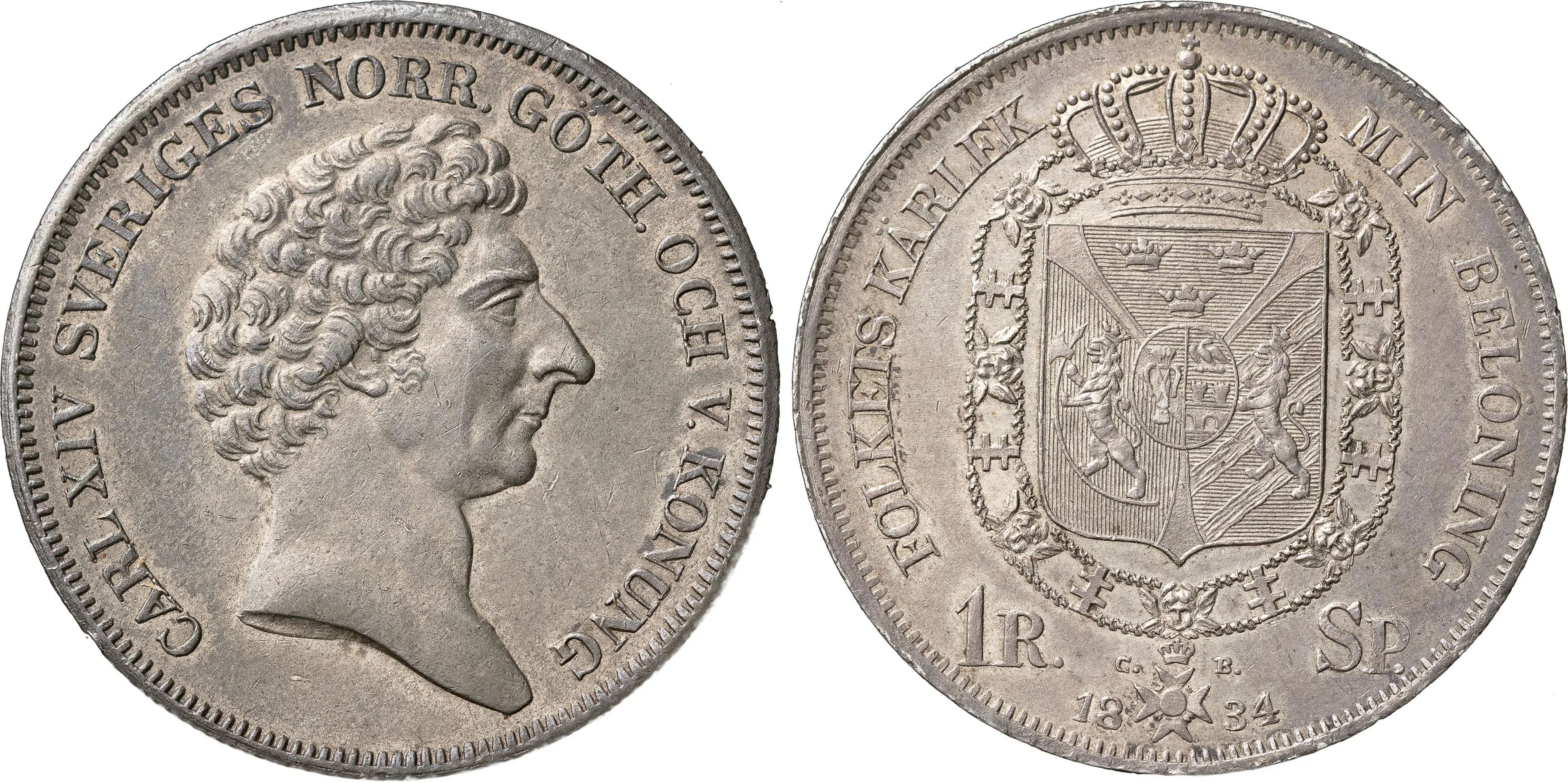 KARL XIV JOHAN (1818-1844). STOCKHOLM. Riksdaler specie 1834