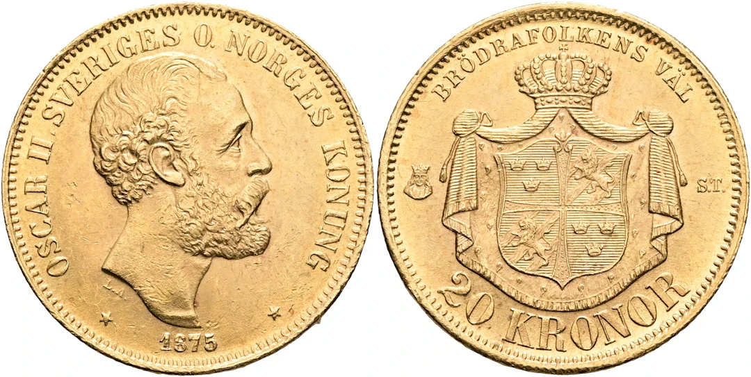 OSKAR II (1872-1907). 20 kronor 1875